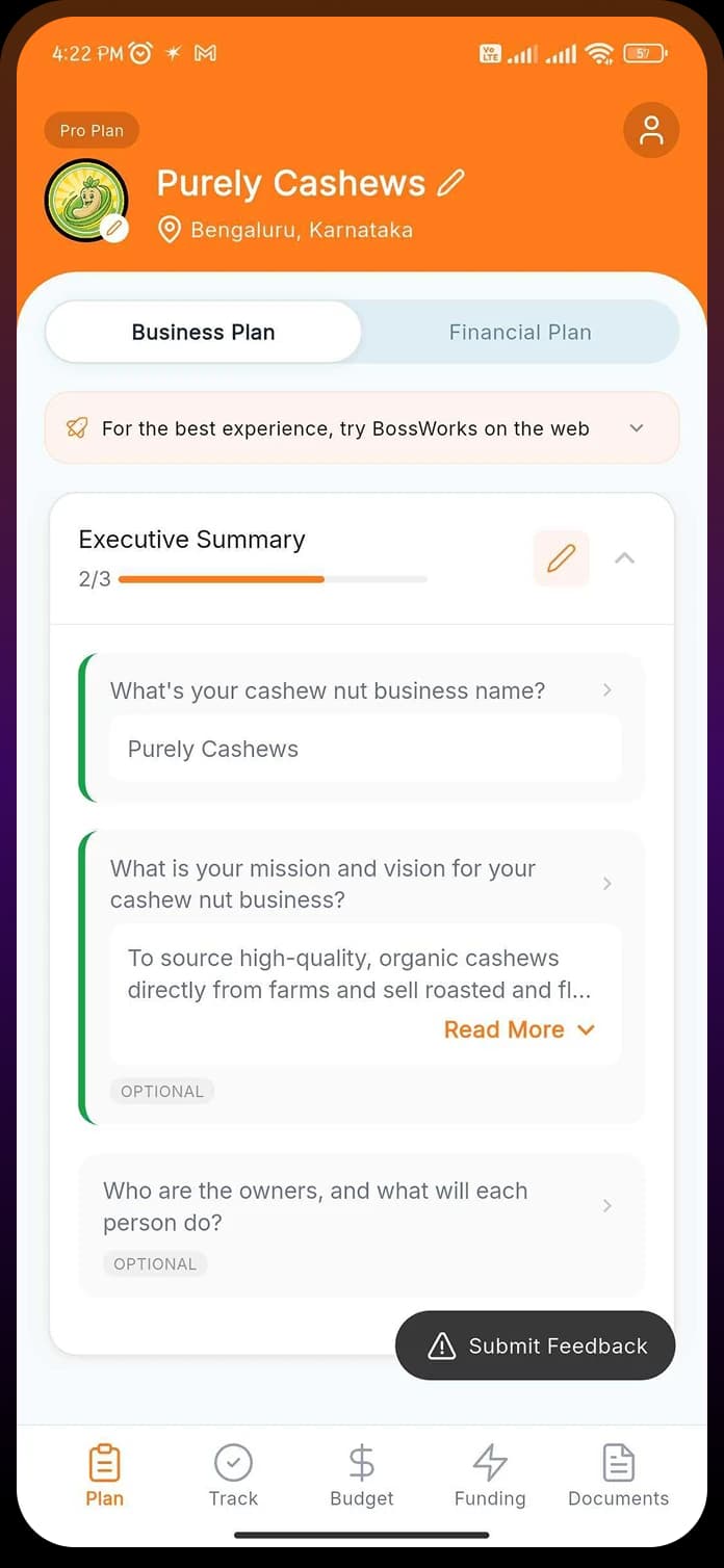 BossWorks business plan mobile