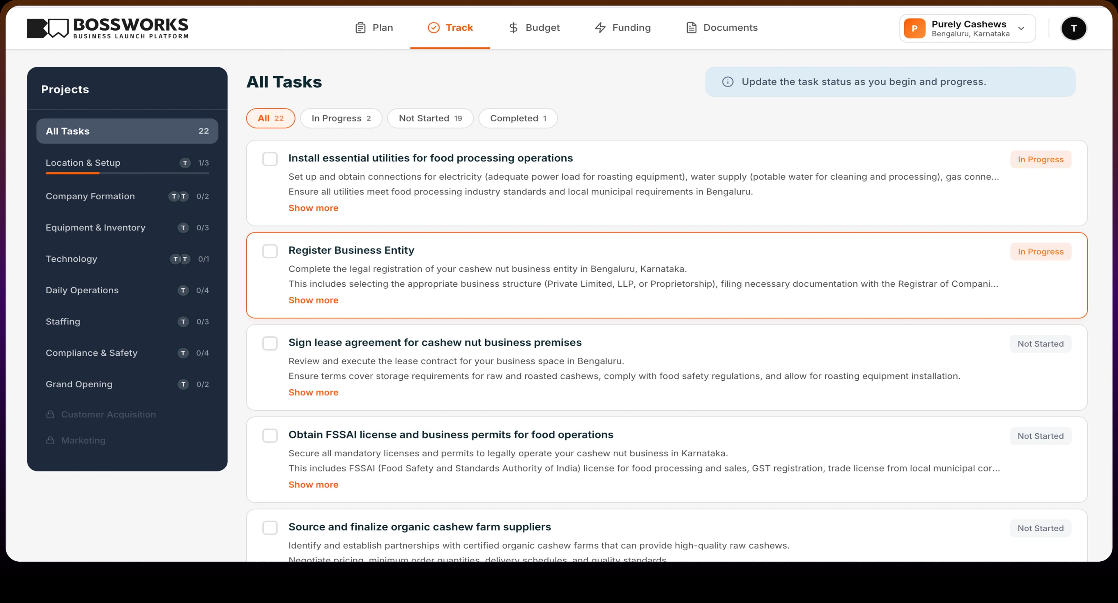 BossWorks task tracking dashboard